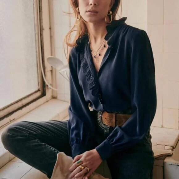 Sezane Chlo Silk Navy 8 perfect condition - Picture 3 of 6